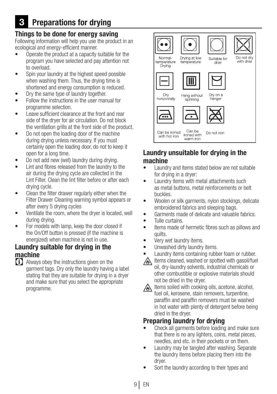 Preparations for drying | Blomberg TKF 8451 SGC 30 User Manual | Page 9 / 48