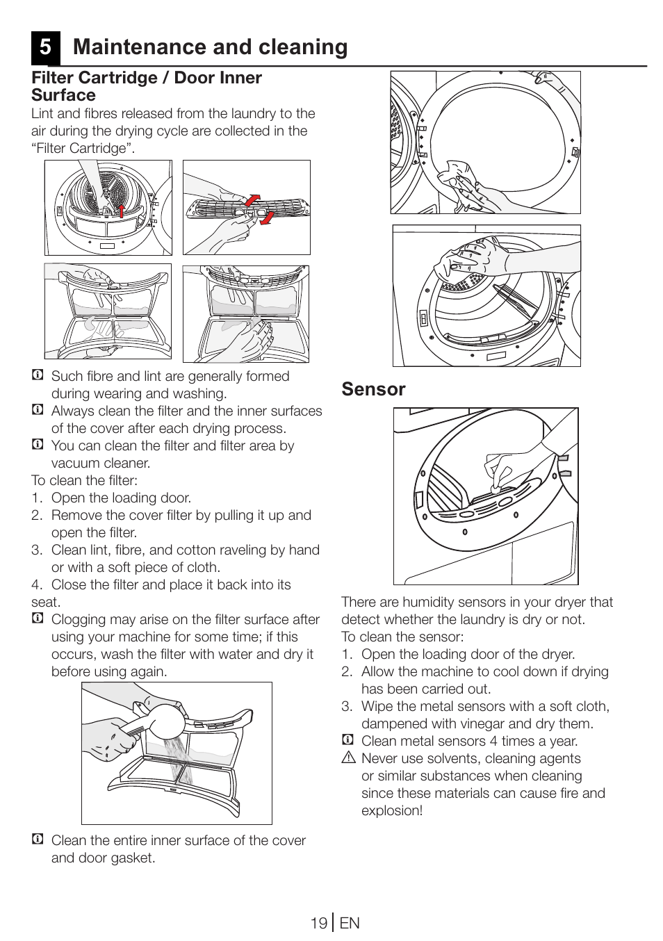 5maintenance and cleaning, Sensor | Blomberg TKF 8461 AGC User Manual | Page 19 / 44