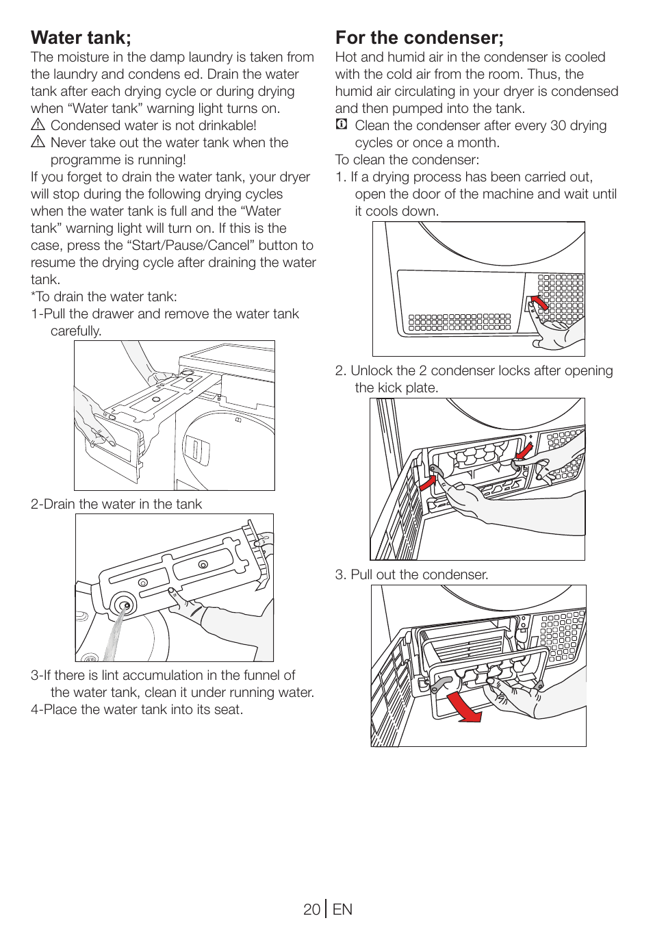 Water tank, For the condenser | Blomberg TKF 8461 AGC User Manual | Page 20 / 44