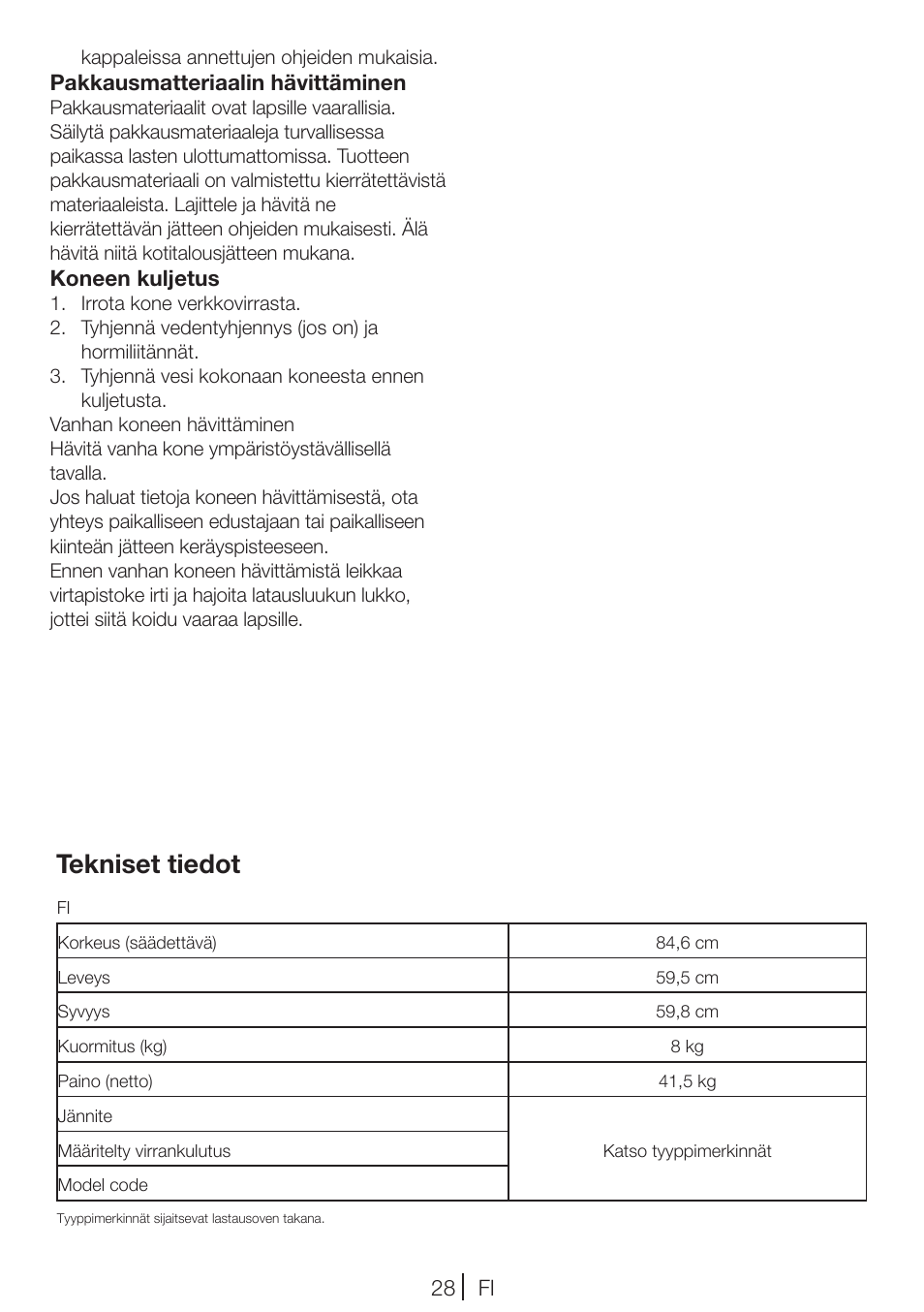 Tekniset tiedot | Blomberg TKF 8461 AGC User Manual | Page 28 / 44