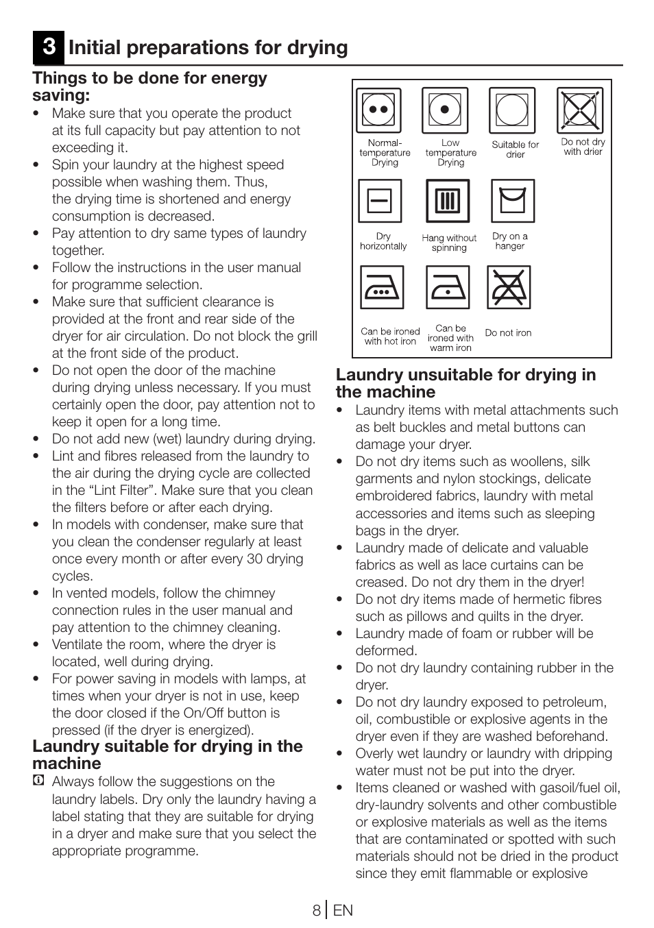 Initial preparations for drying | Blomberg TKF 8461 AGC User Manual | Page 8 / 44