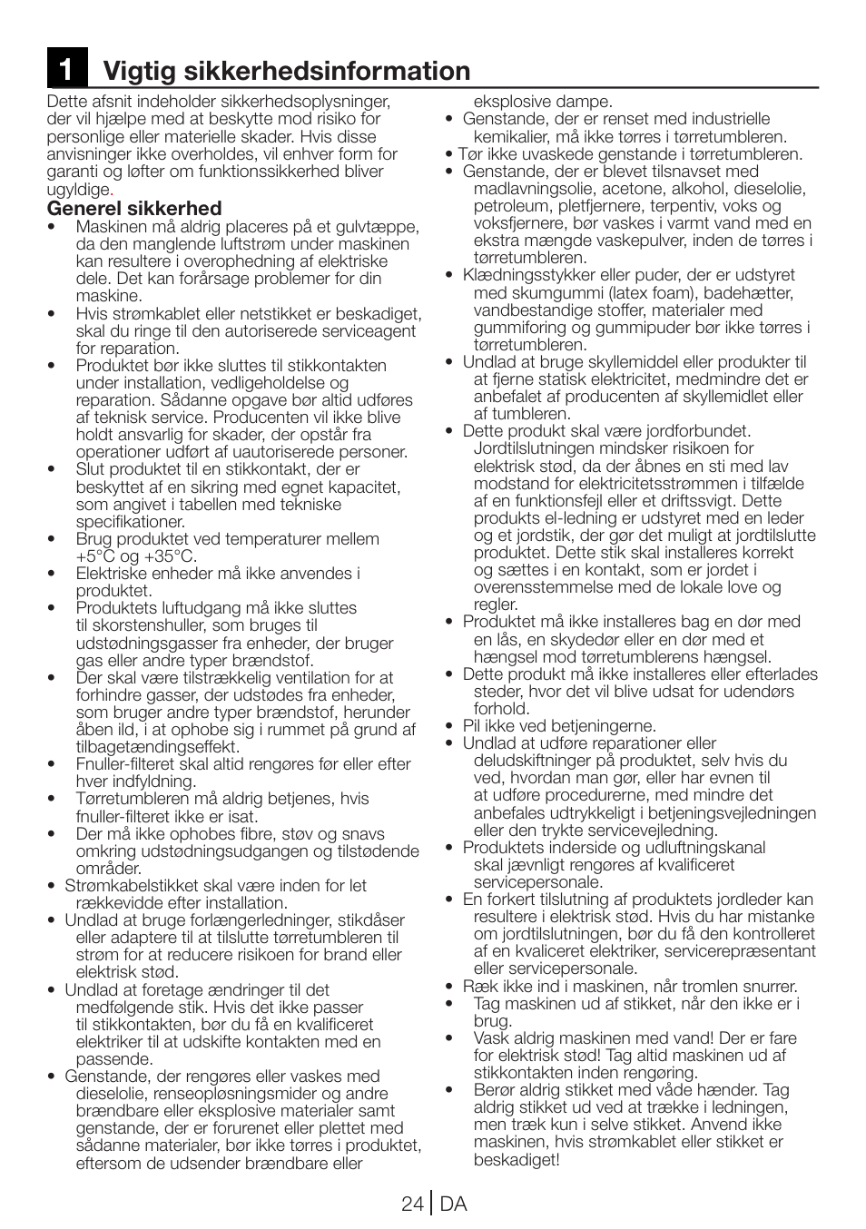 Vigtig sikkerhedsinformation | Blomberg TKF 7431 A User Manual | Page 24 / 64