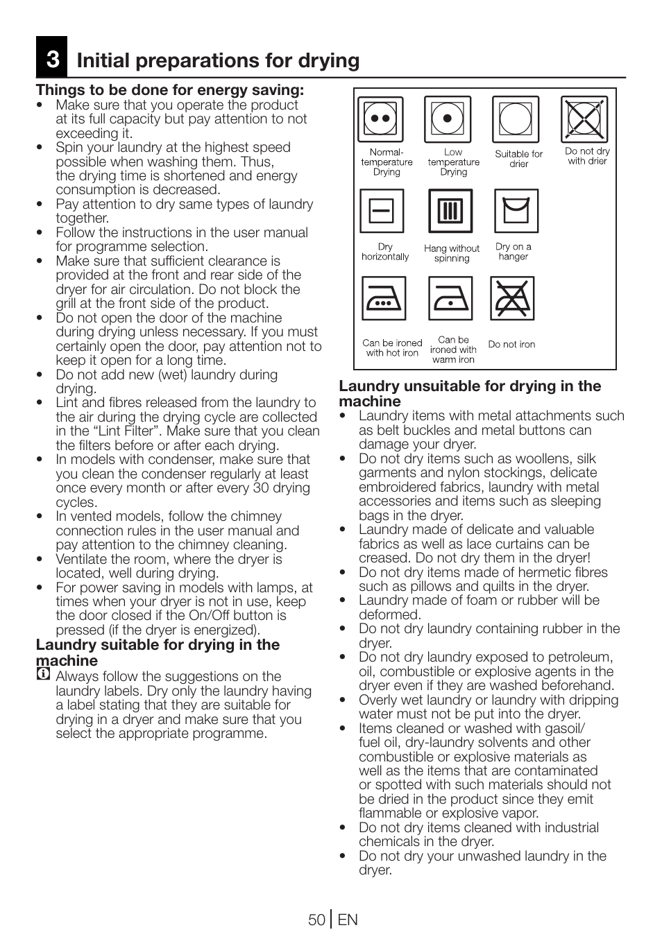 Initial preparations for drying | Blomberg TKF 7431 A User Manual | Page 50 / 64