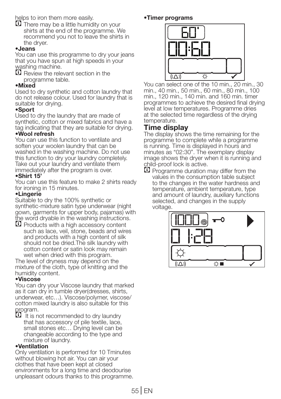 Time display | Blomberg TKF 7431 A User Manual | Page 55 / 64