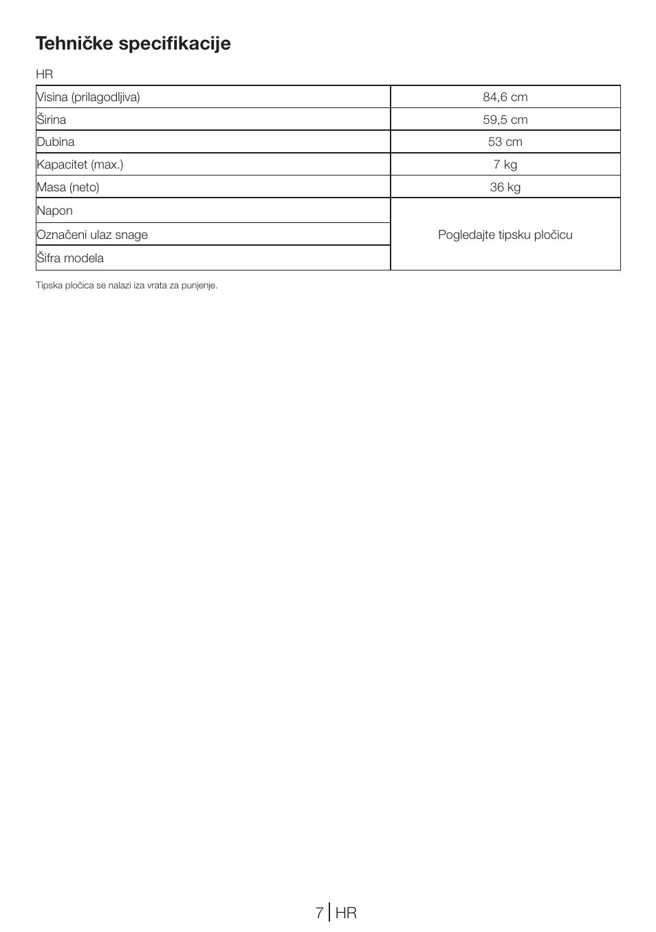 Tehničke specifikacije, 7 hr | Blomberg TKF 7431 A User Manual | Page 7 / 64