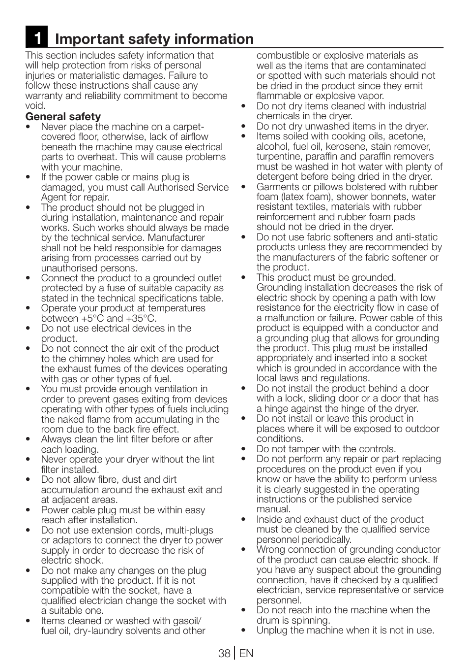 Important safety information | Blomberg TKF 7231 User Manual | Page 38 / 52