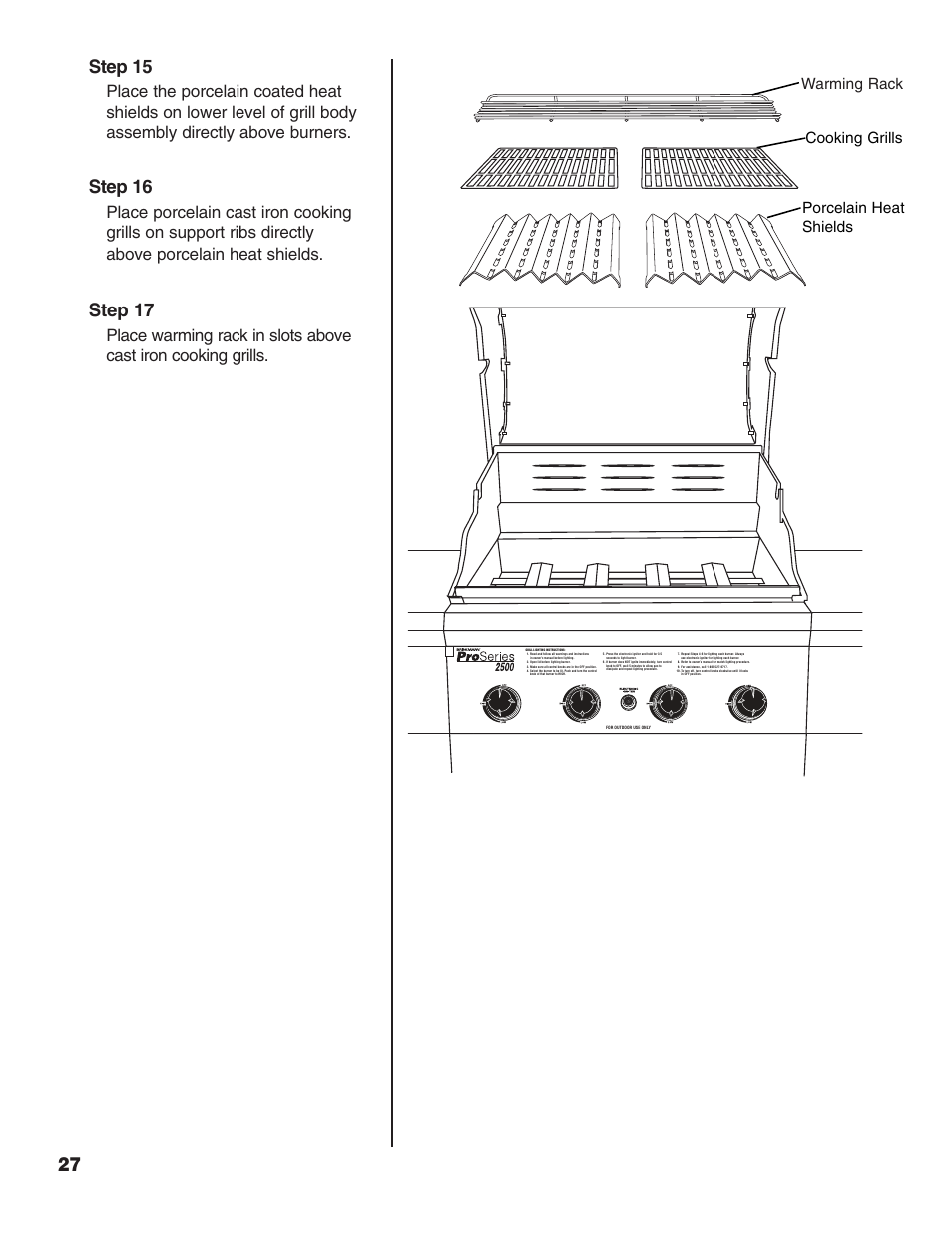 Step 15, Step 16, Step 17 | Warming rack cooking grills porcelain heat shields | Brinkmann 2500 User Manual | Page 28 / 32