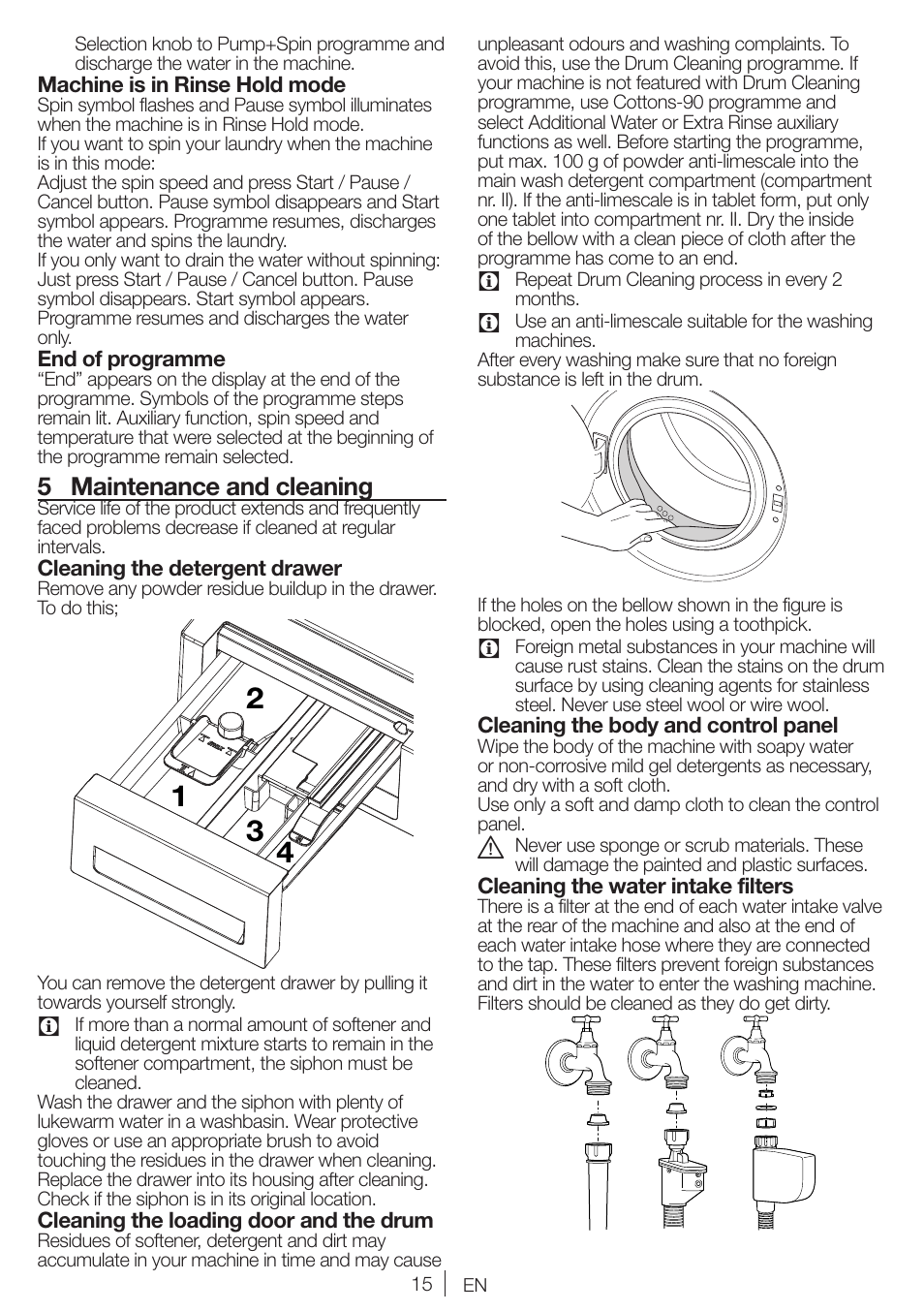 5 maintenance and cleaning | Blomberg WMI 7462 WE20 User Manual | Page 15 / 76
