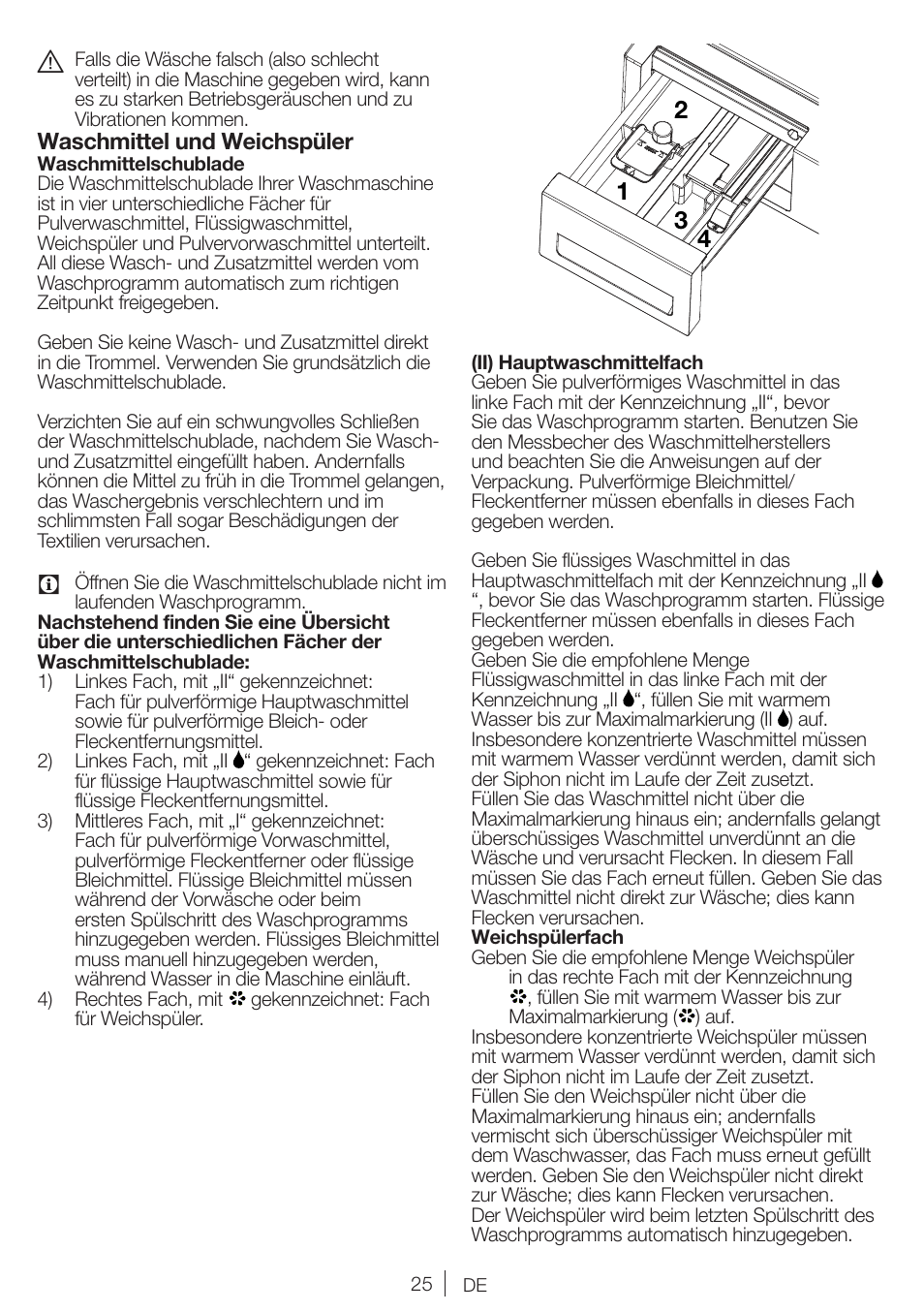 Waschmittel und weichspüler | Blomberg WMI 7462 WE20 User Manual | Page 25 / 76