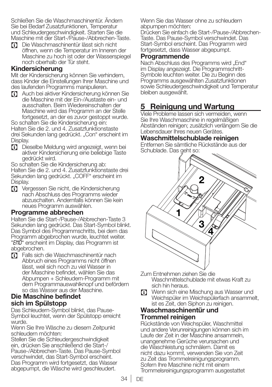 5 reinigung und wartung | Blomberg WMI 7462 WE20 User Manual | Page 34 / 76