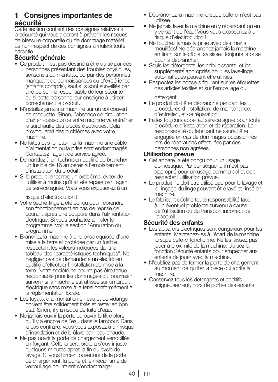 1 consignes importantes de sécurité | Blomberg WMI 7462 WE20 User Manual | Page 40 / 76