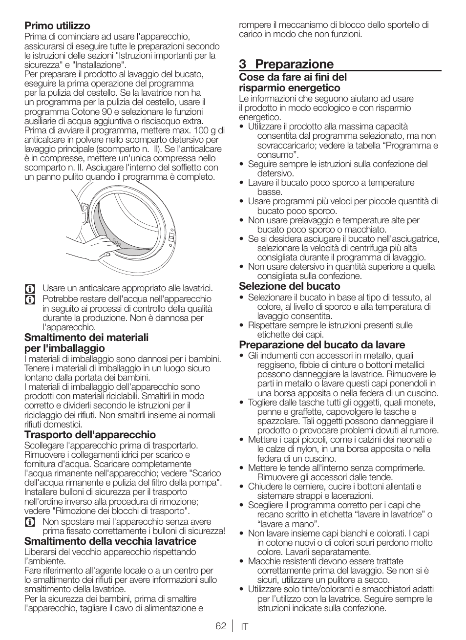 3 preparazione | Blomberg WMI 7462 WE20 User Manual | Page 62 / 76