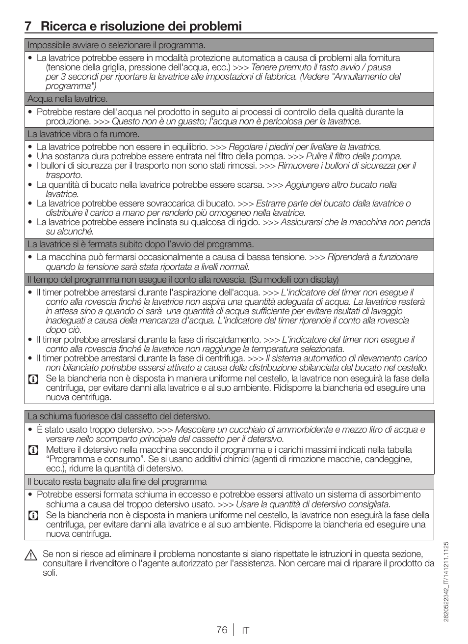 7 ricerca e risoluzione dei problemi | Blomberg WMI 7462 WE20 User Manual | Page 76 / 76