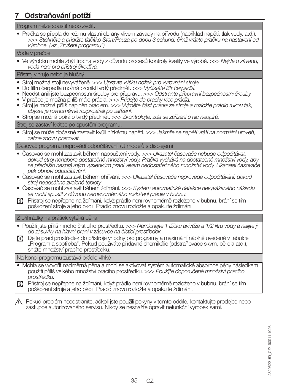 7 odstraňování potíží | Blomberg WNF 5441 AE20 User Manual | Page 35 / 72