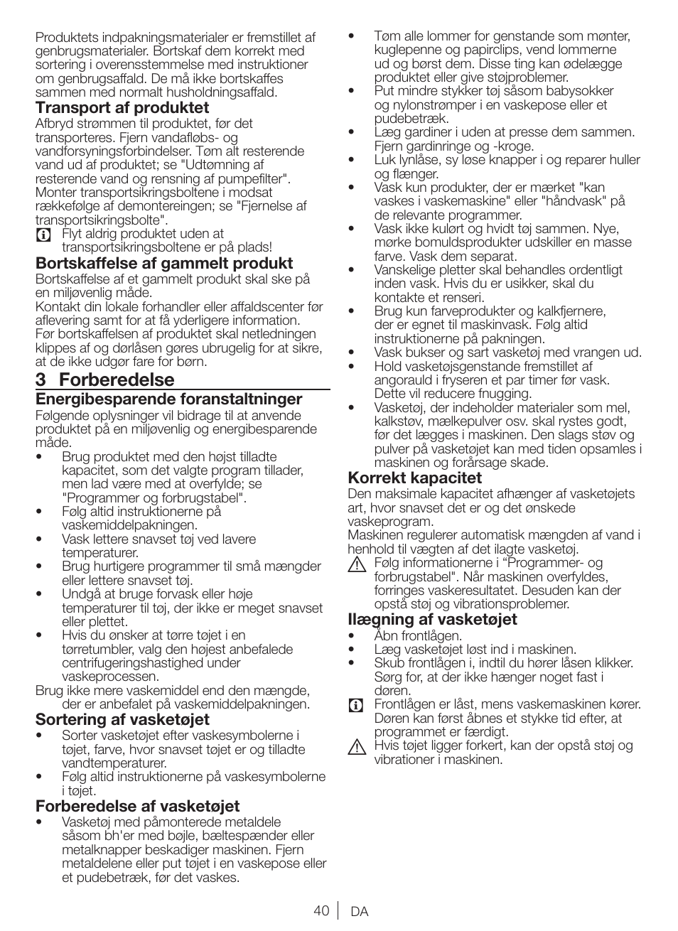 3 forberedelse | Blomberg WNF 5441 AE20 User Manual | Page 40 / 72