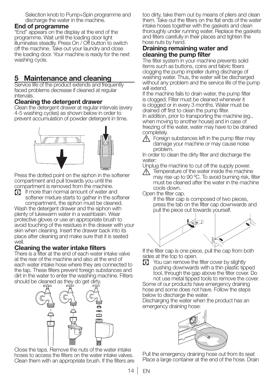 5 maintenance and cleaning | Blomberg WNF 5380 WE User Manual | Page 14 / 68