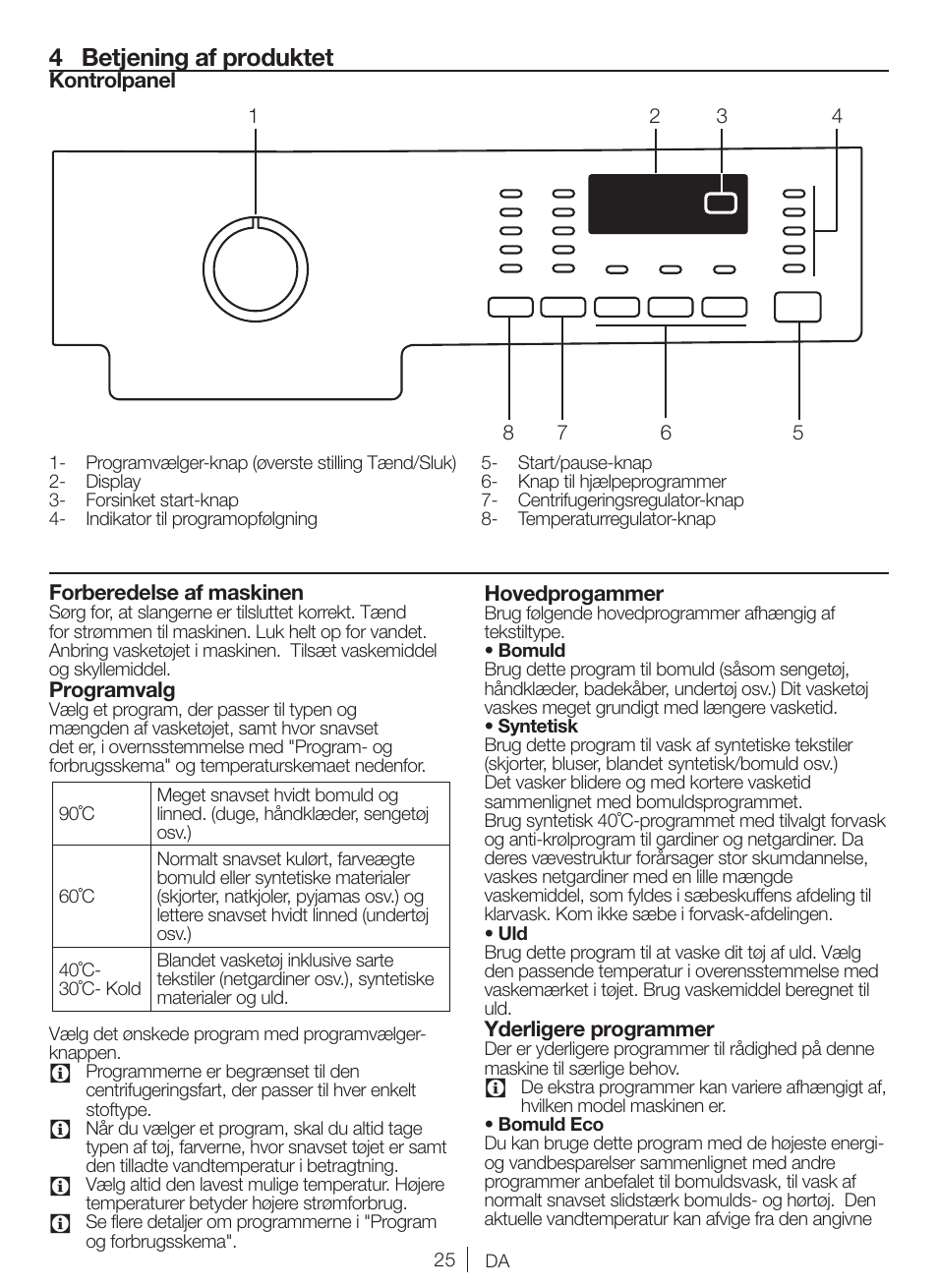 4 betjening af produktet | Blomberg WNF 5380 WE User Manual | Page 25 / 68