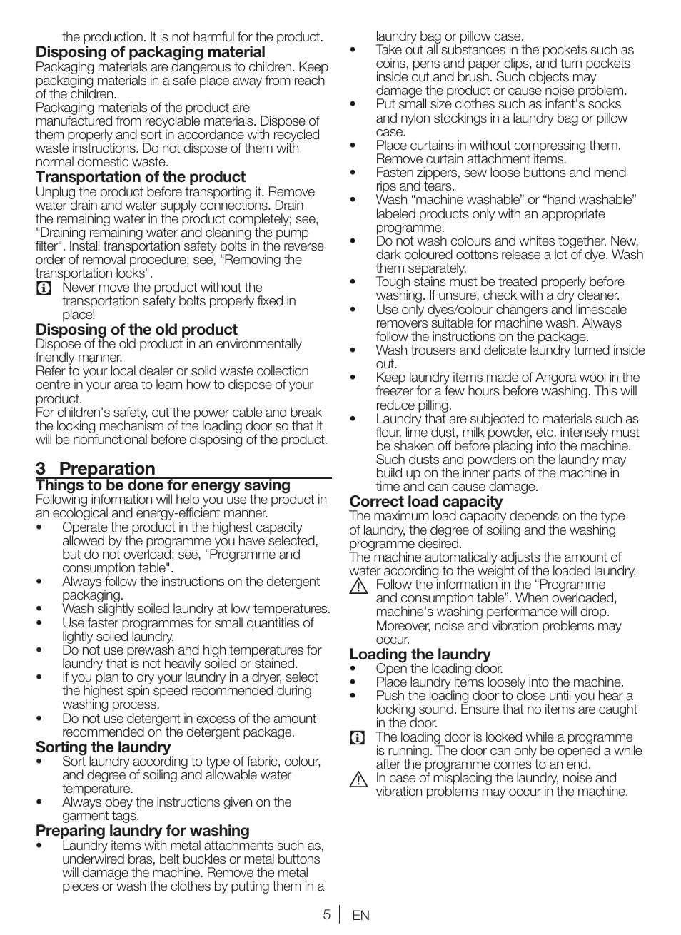3 preparation | Blomberg WNF 5380 WE User Manual | Page 5 / 68