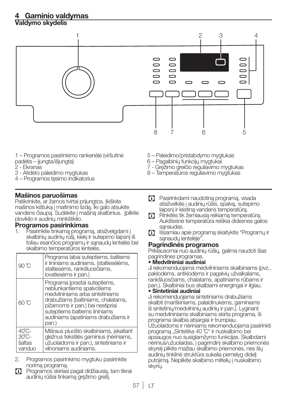 4 gaminio valdymas | Blomberg WNF 5380 WE User Manual | Page 57 / 68
