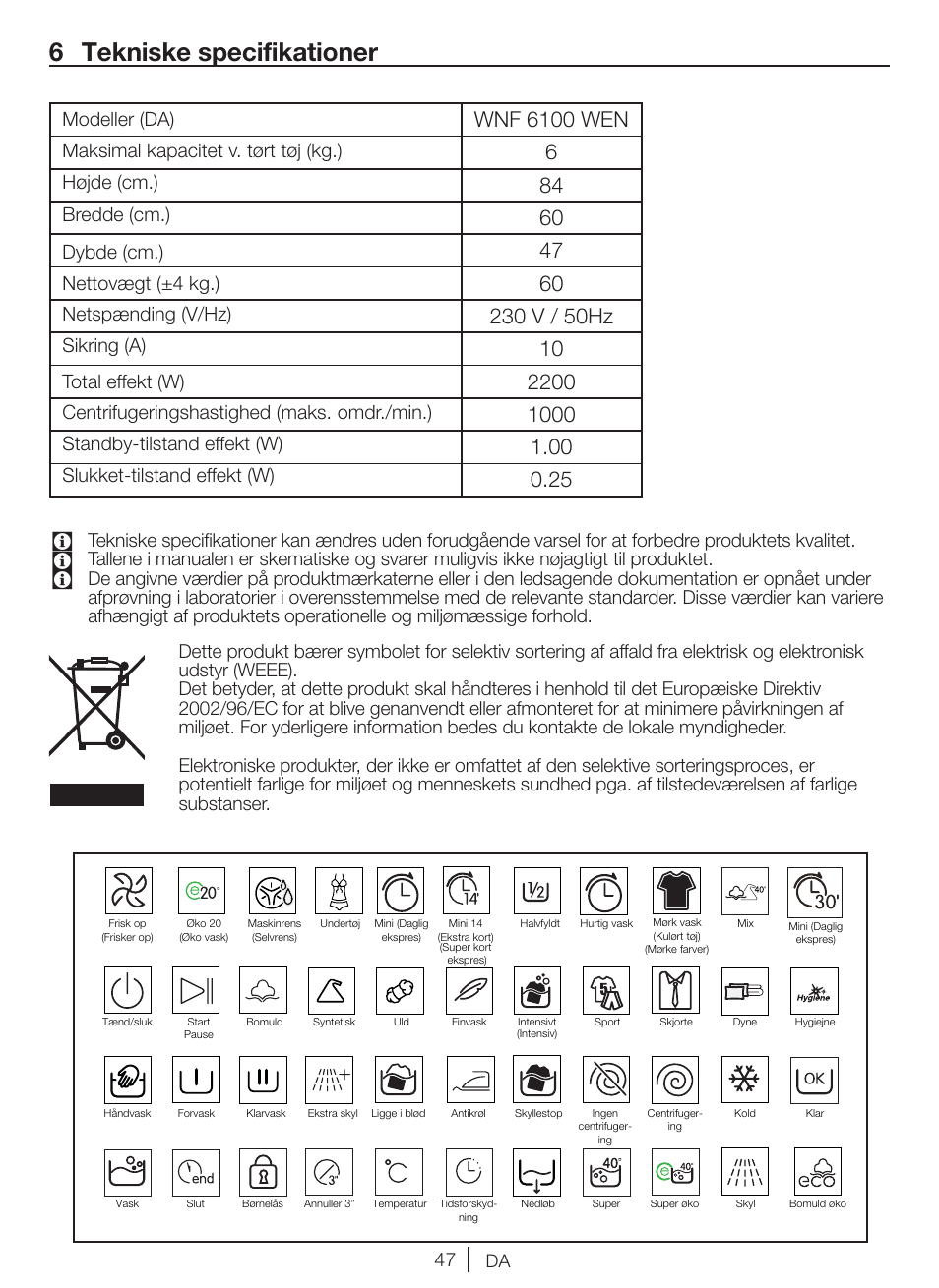 6 tekniske specifikationer | Blomberg WNF 6100 WEN User Manual | Page 47 / 63