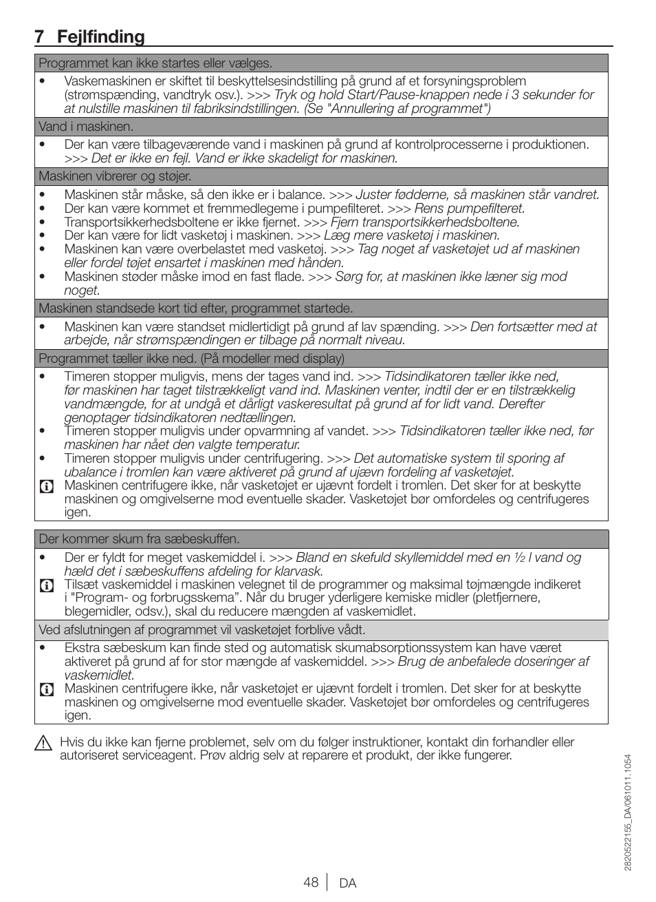 7 fejlfinding | Blomberg WNF 6100 WEN User Manual | Page 48 / 63