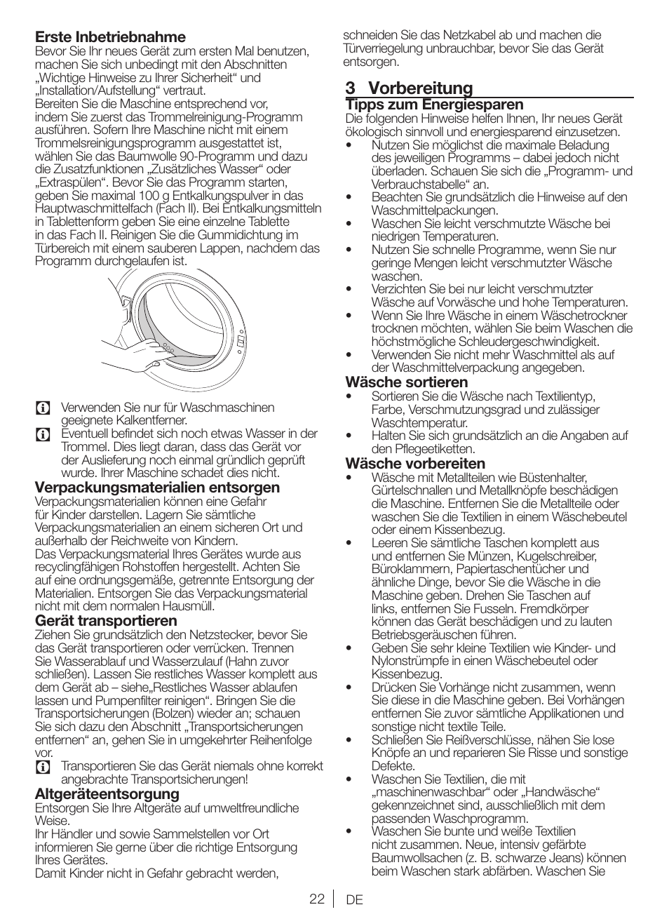 3 vorbereitung | Blomberg WNF 7361 AE20 User Manual | Page 22 / 68