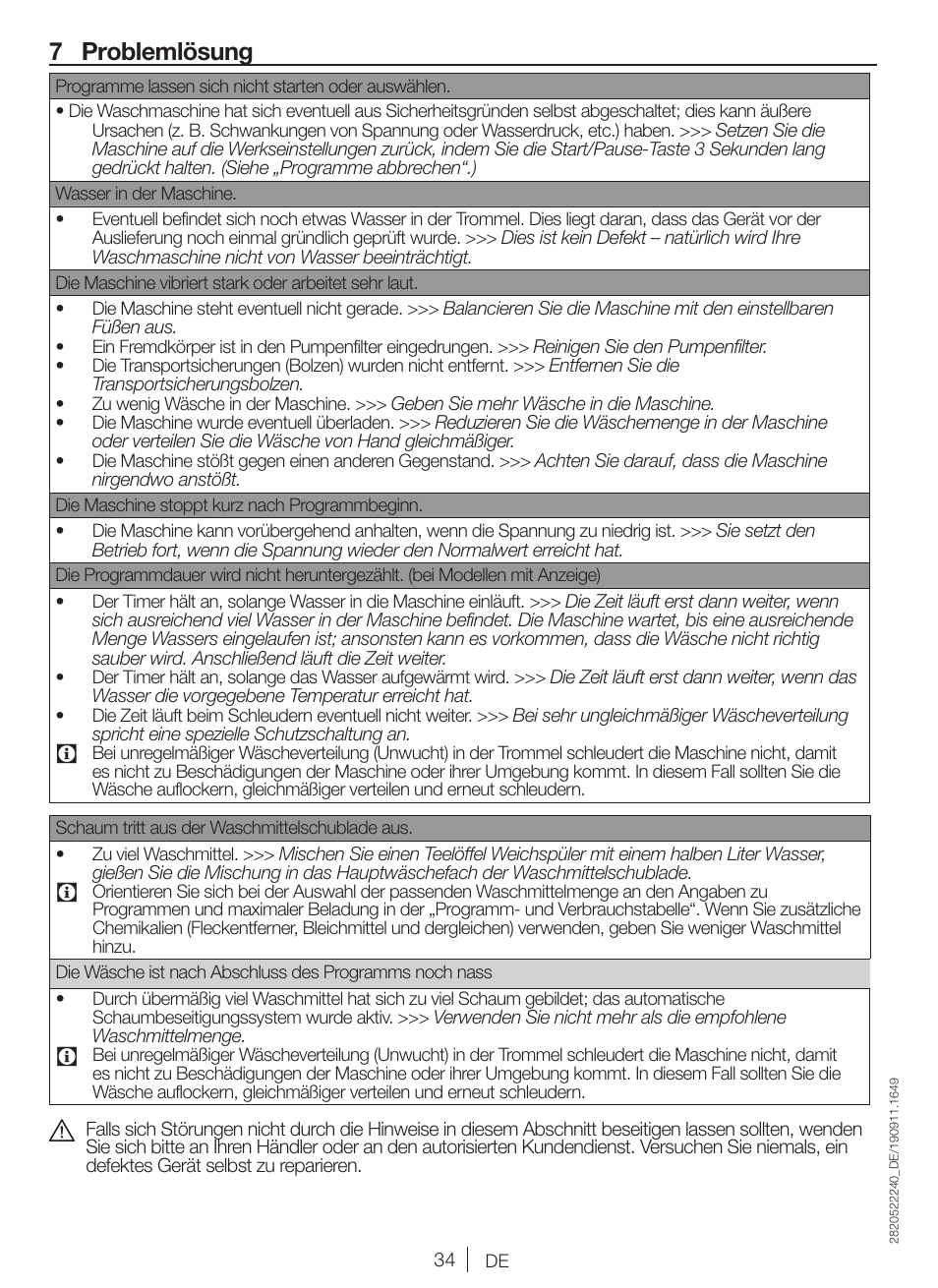7 problemlösung | Blomberg WNF 7361 AE20 User Manual | Page 34 / 68