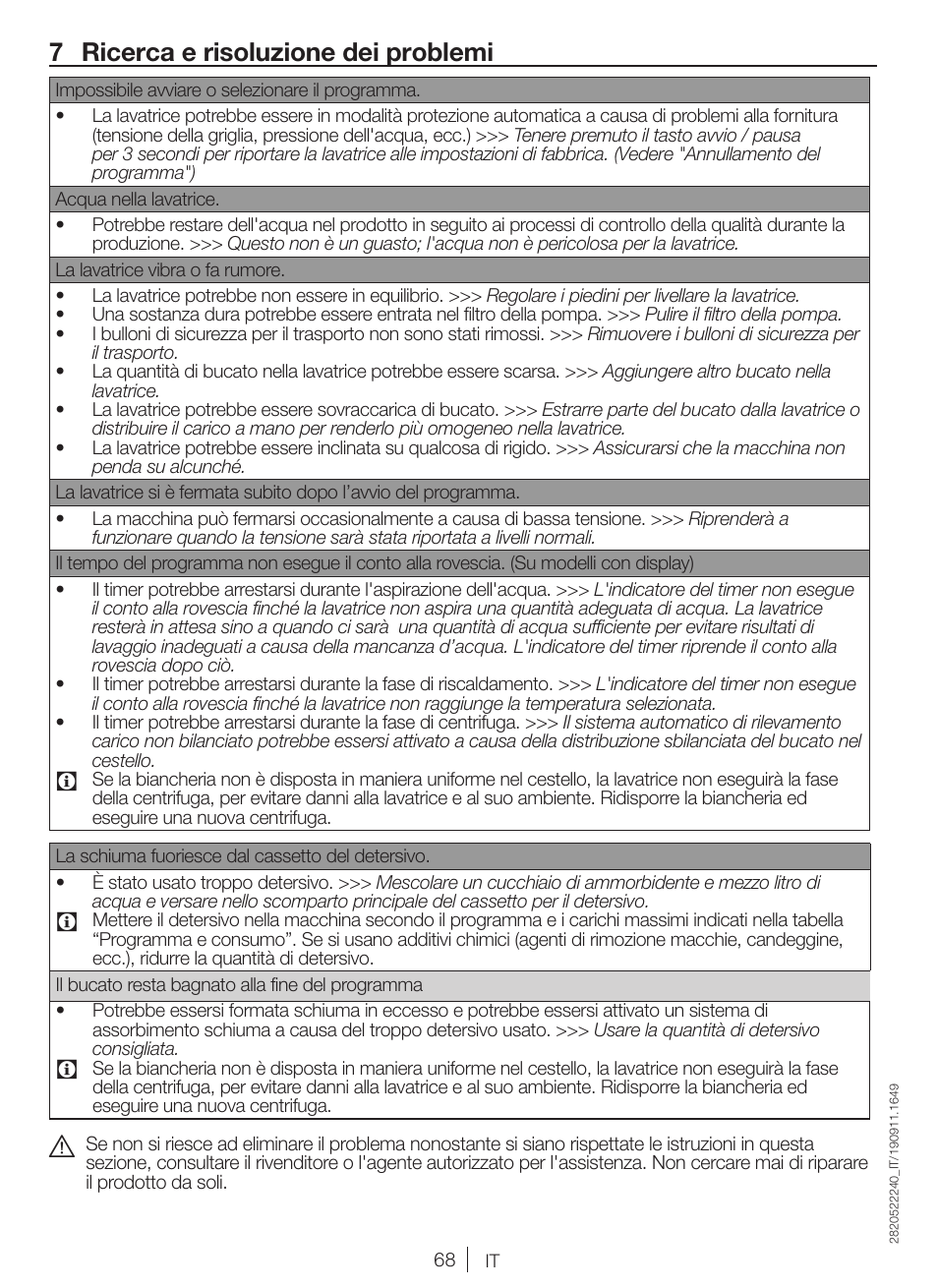 7 ricerca e risoluzione dei problemi | Blomberg WNF 7361 AE20 User Manual | Page 68 / 68