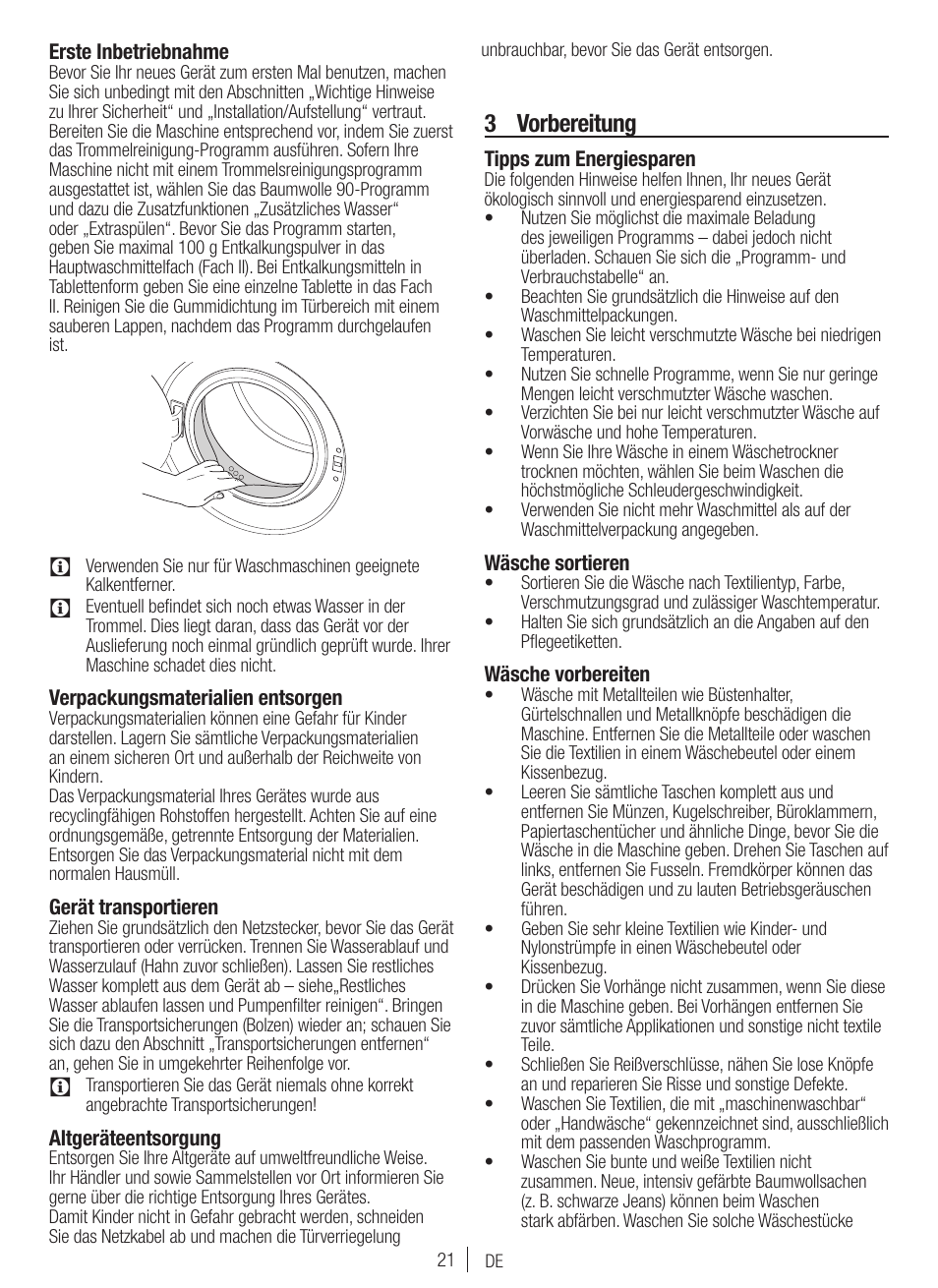 3 vorbereitung | Blomberg WNF 7300 WE20 User Manual | Page 21 / 68