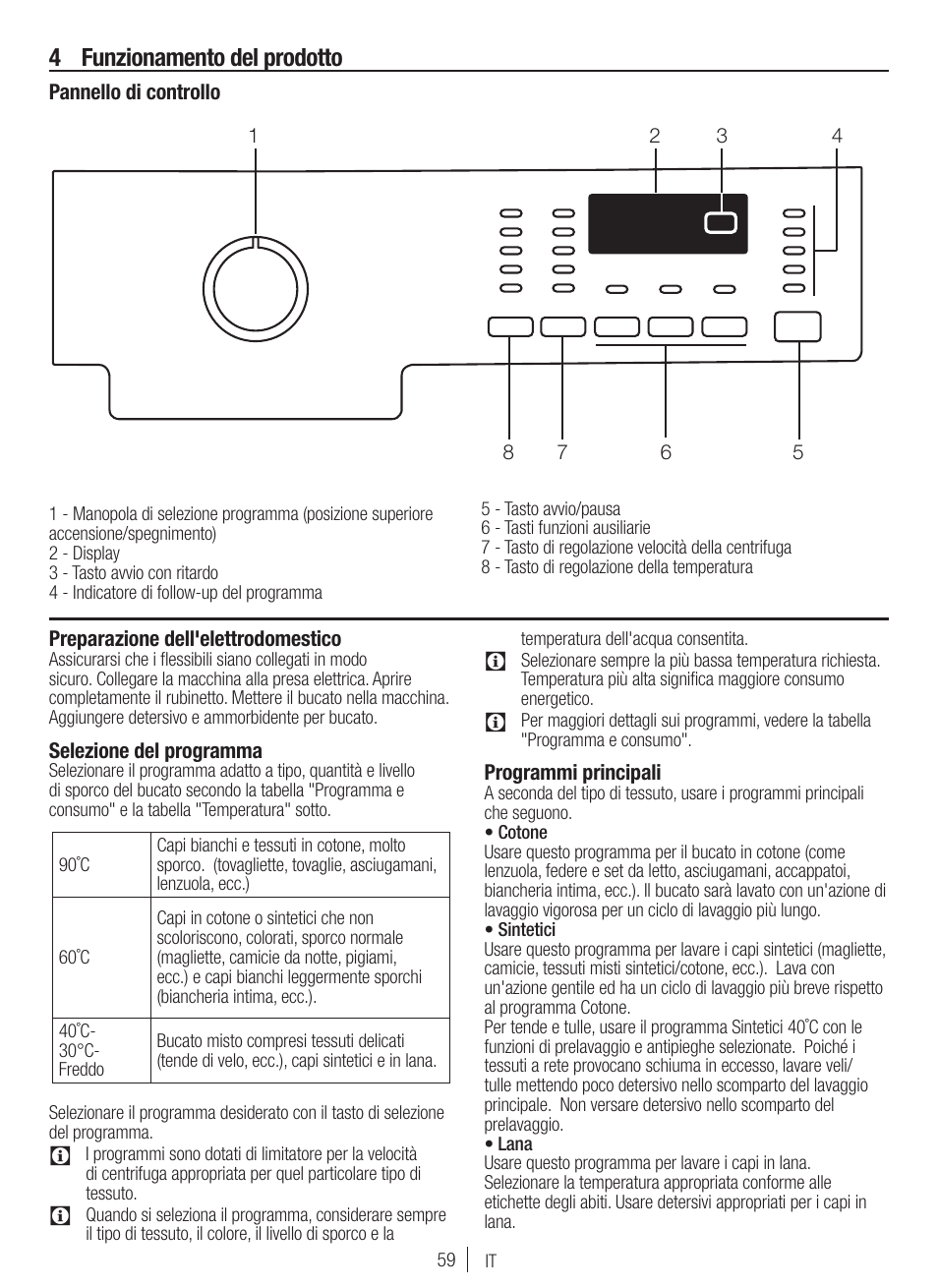 4 funzionamento del prodotto | Blomberg WNF 7300 WE20 User Manual | Page 59 / 68