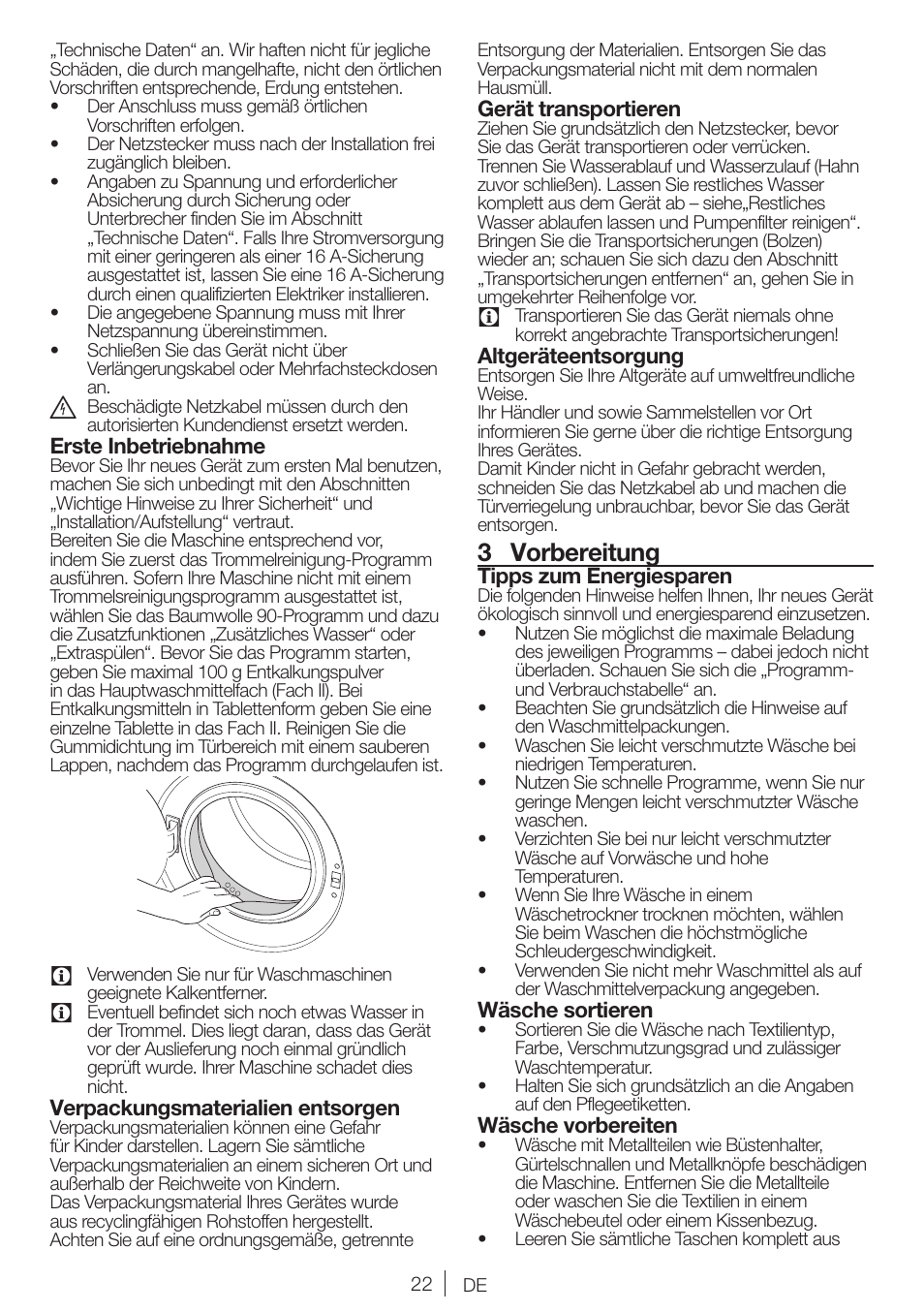 3 vorbereitung | Blomberg WNF 7241 WE20 User Manual | Page 22 / 68