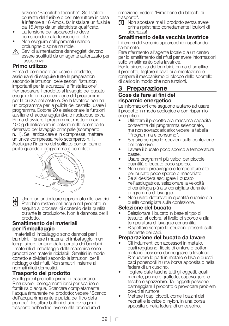 3 preparazione | Blomberg WNF 7241 WE20 User Manual | Page 39 / 68