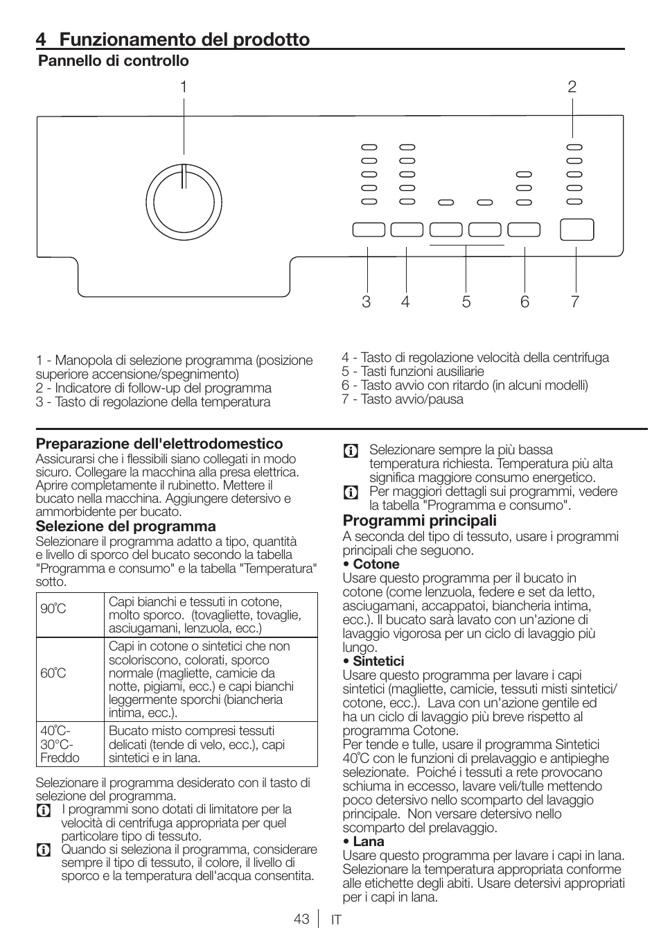 4 funzionamento del prodotto | Blomberg WNF 7241 WE20 User Manual | Page 43 / 68
