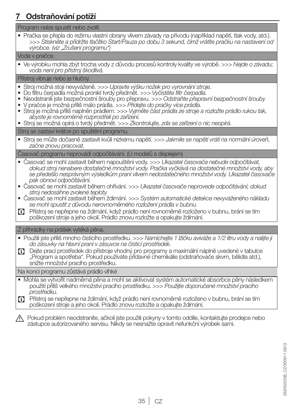 7 odstraňování potíží | Blomberg WNF 6421 WE20 User Manual | Page 35 / 71