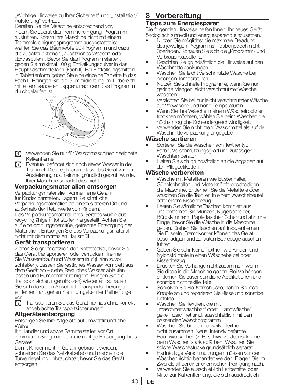 3 vorbereitung | Blomberg WNF 6421 WE20 User Manual | Page 40 / 71