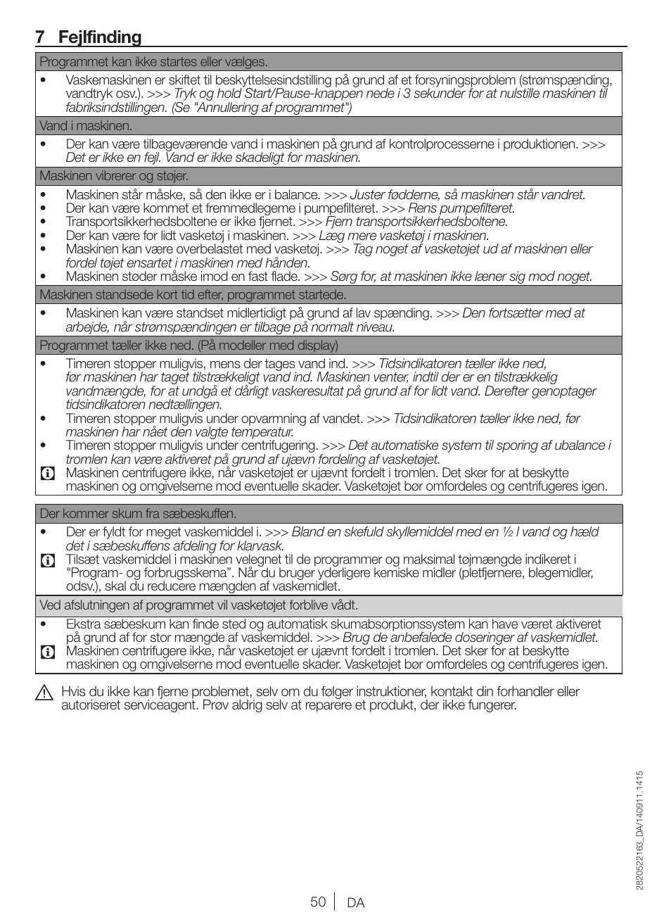 7 fejlfinding | Blomberg WNF 6341 AE20 User Manual | Page 50 / 68