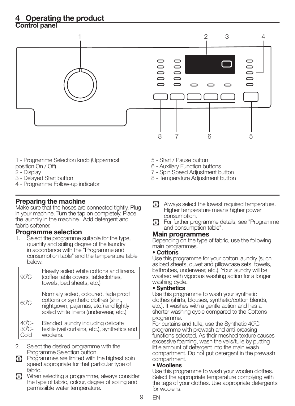 4 operating the product | Blomberg WNF 6341 AE20 User Manual | Page 9 / 68