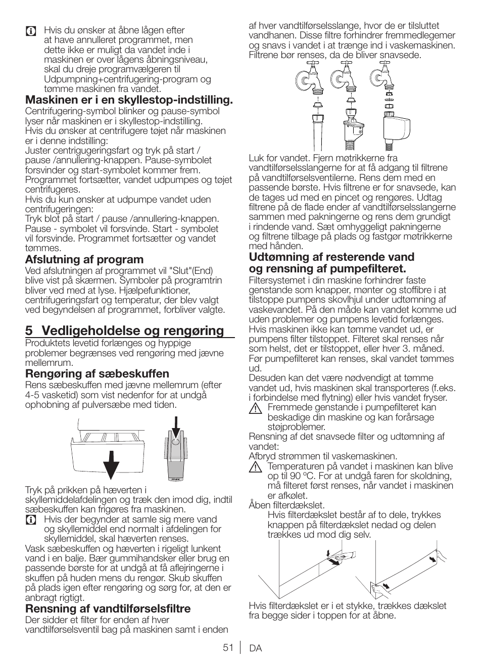 5 vedligeholdelse og rengøring | Blomberg WNF 8422 AQE20 User Manual | Page 51 / 71