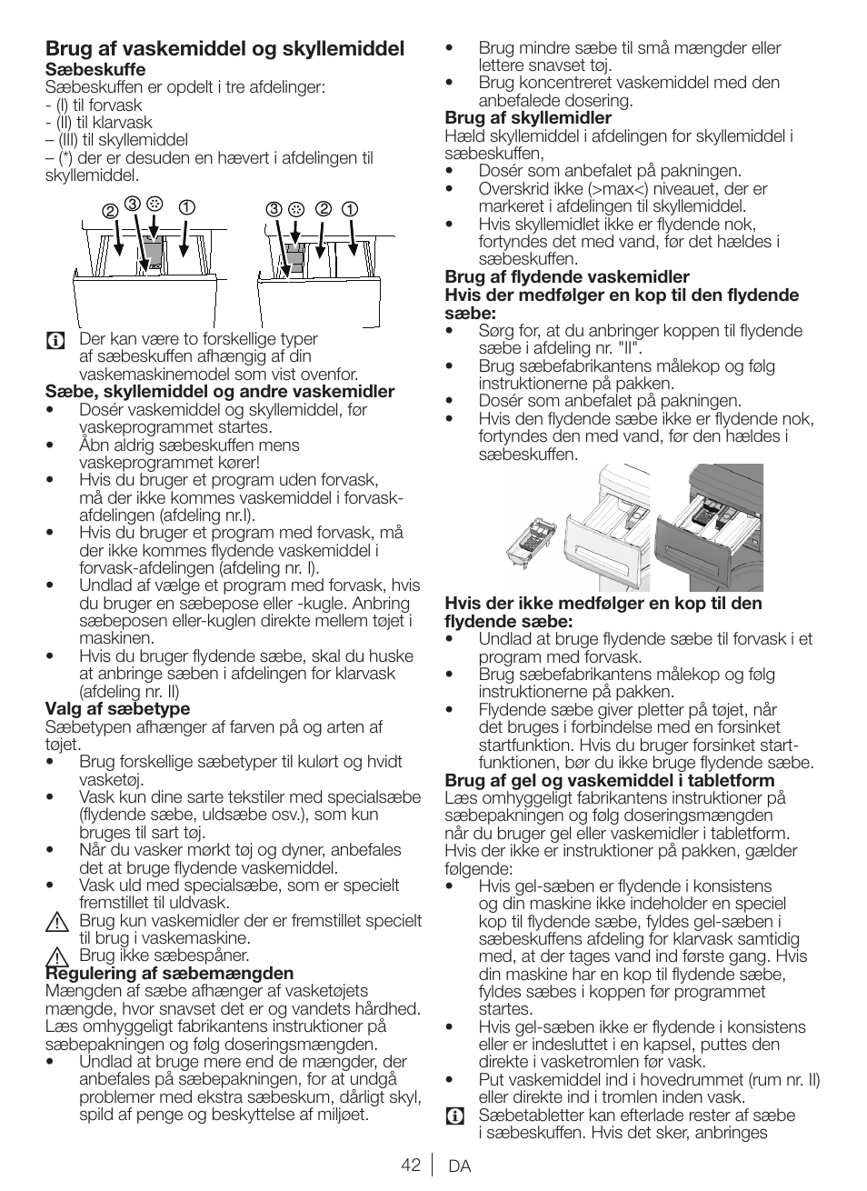 Brug af vaskemiddel og skyllemiddel | Blomberg WNF 8427 AE30 User Manual | Page 42 / 71