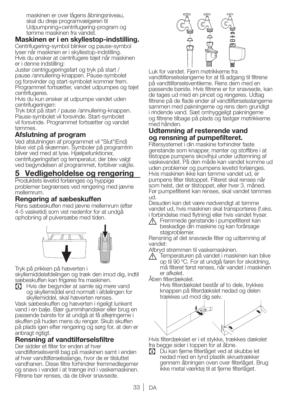 5 vedligeholdelse og rengøring | Blomberg WNF 8427 ACE 40 User Manual | Page 33 / 71