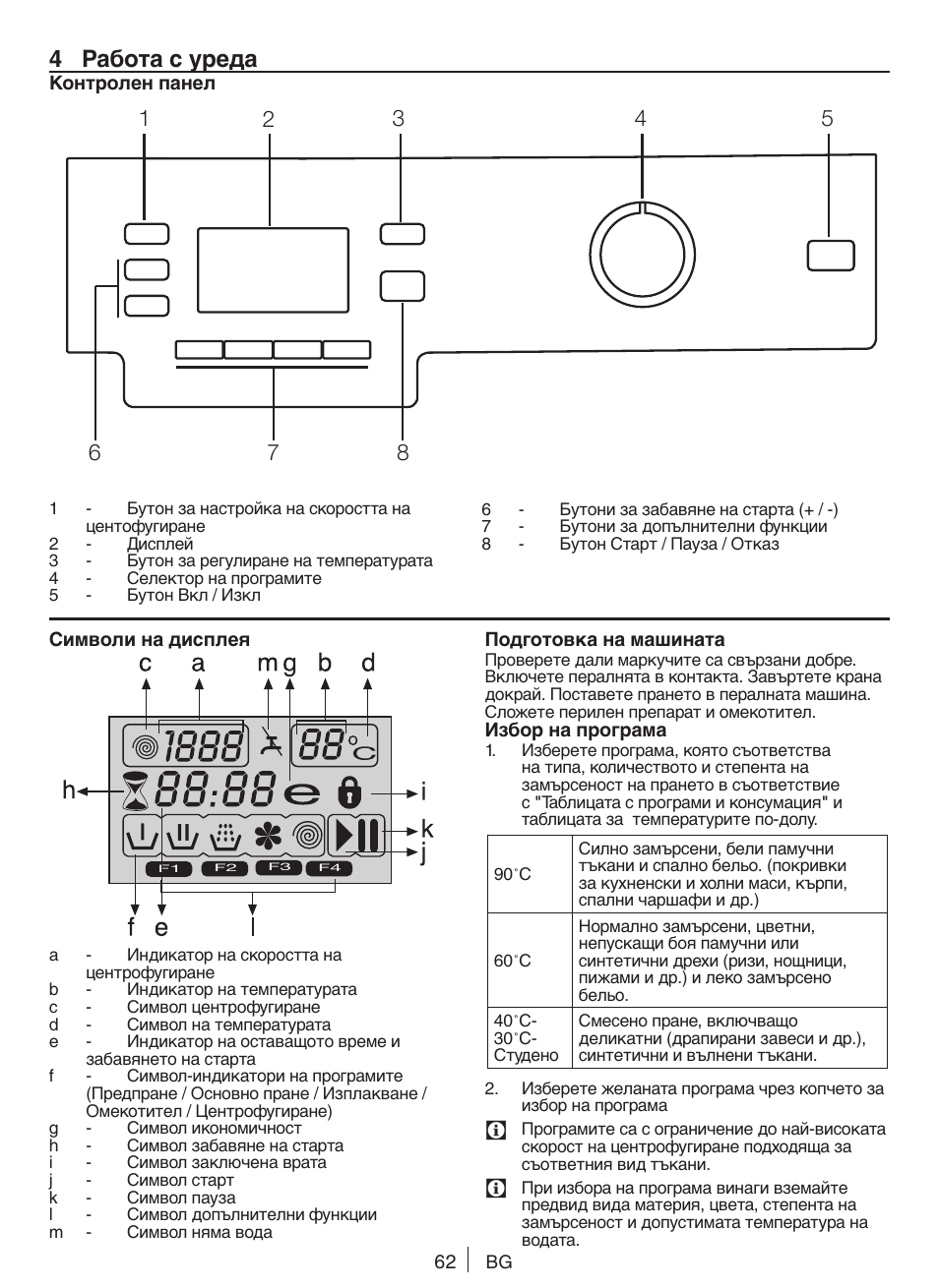 4 работа с уреда | Blomberg WNF 8427 ACE 40 User Manual | Page 62 / 71