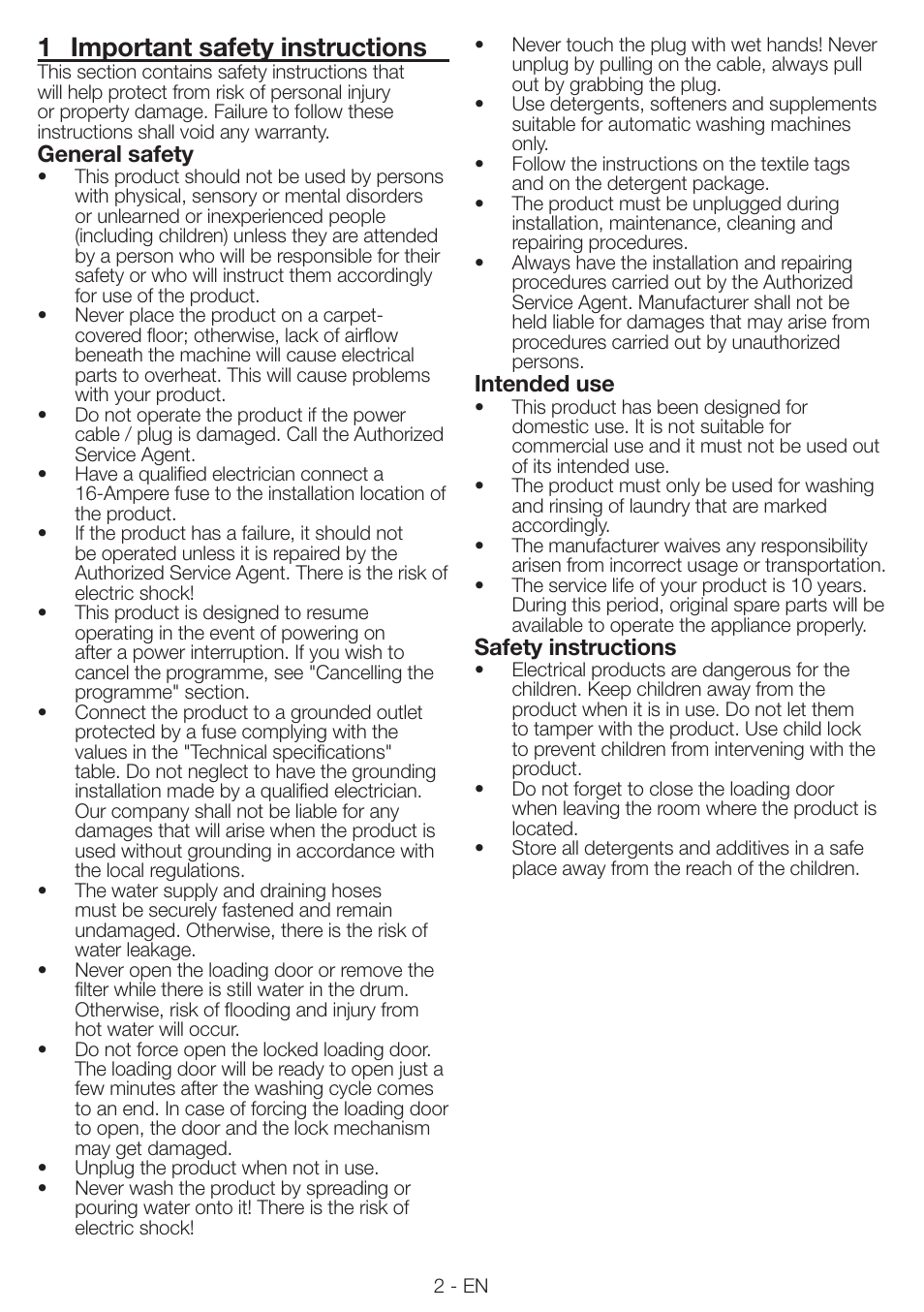 1 important safety instructions | Blomberg WNF 8543 AE20 User Manual | Page 2 / 51