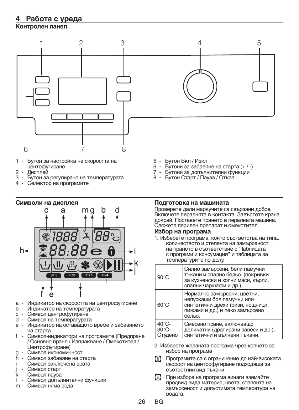 4 работа с уреда | Blomberg WNF 9447 ACE20 User Manual | Page 26 / 70