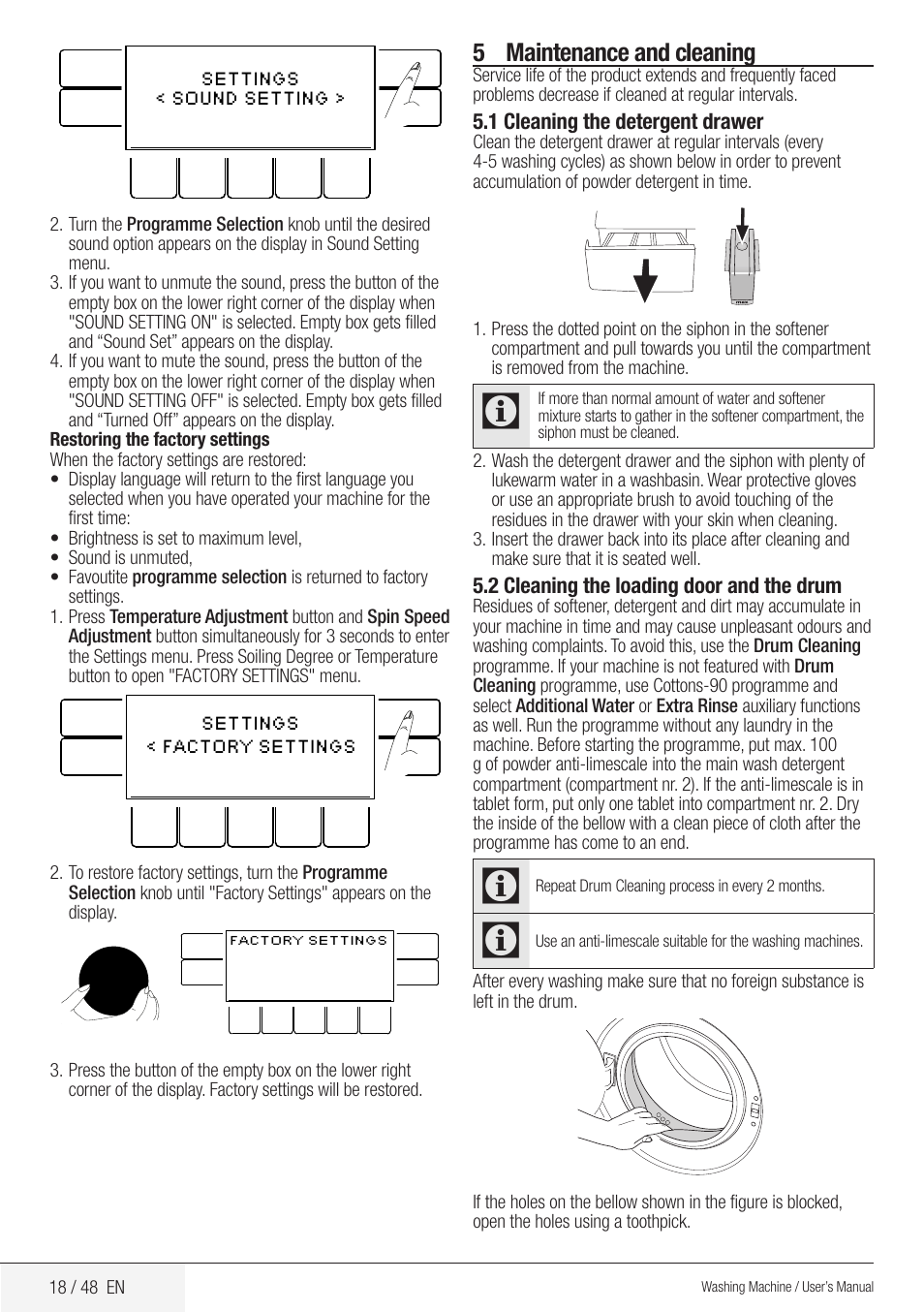 5 maintenance and cleaning | Blomberg WMF 8649 WZE50 User Manual | Page 18 / 48