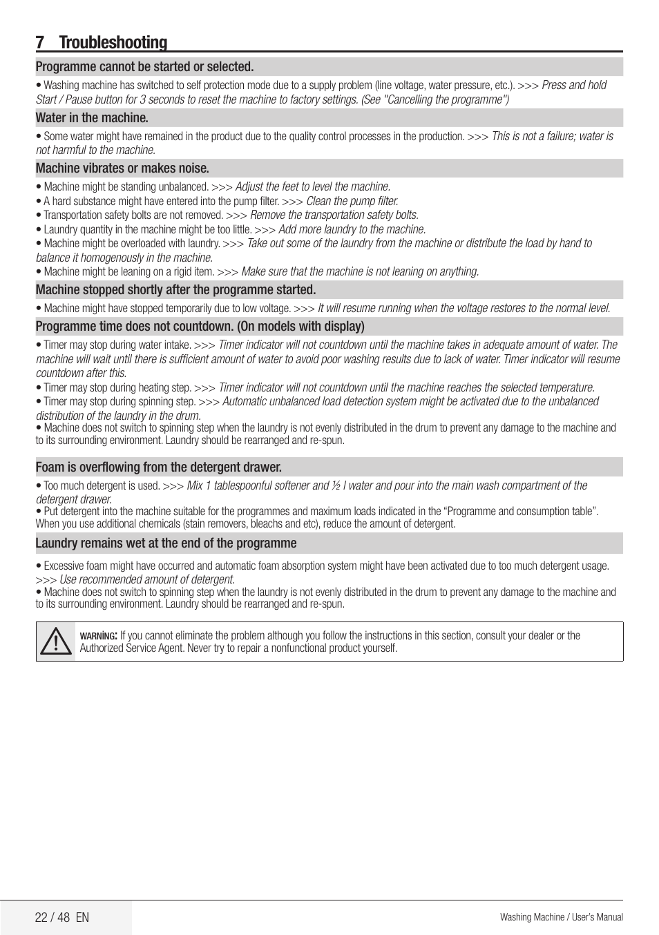 7 troubleshooting | Blomberg WMF 8649 WZE50 User Manual | Page 22 / 48