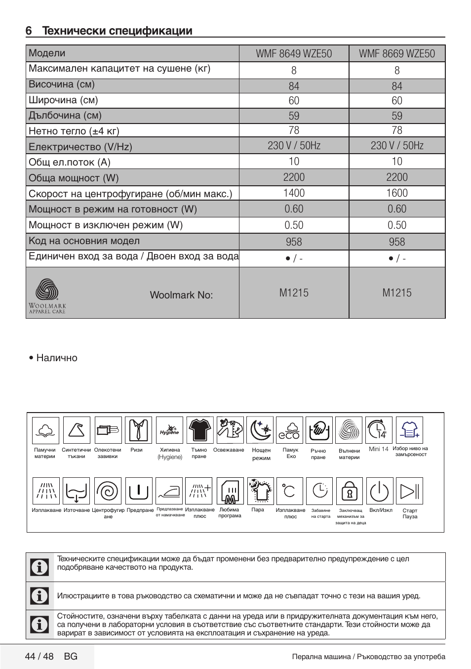 6 технически спецификации | Blomberg WMF 8649 WZE50 User Manual | Page 44 / 48