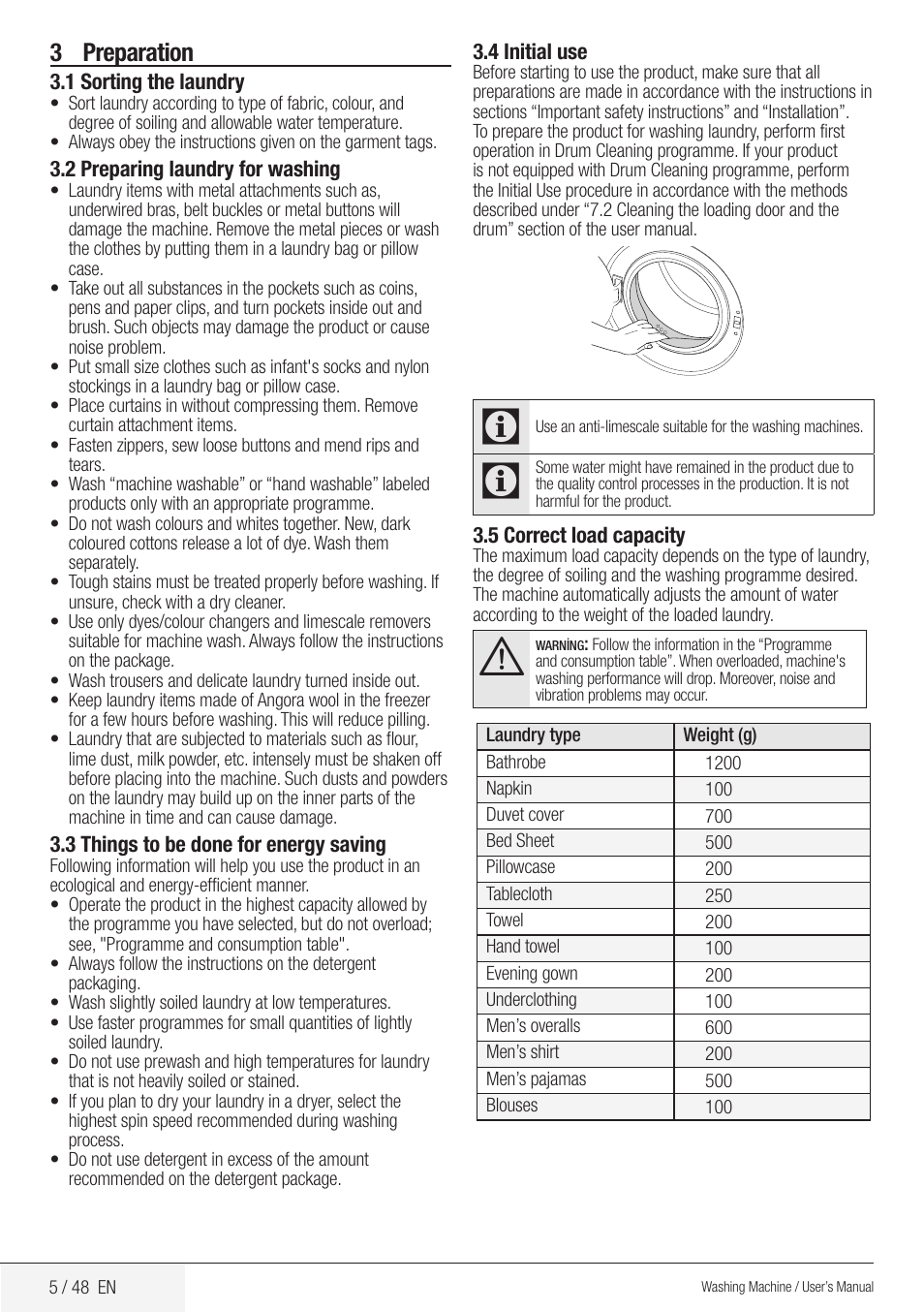 3 preparation | Blomberg WMF 8649 WZE50 User Manual | Page 5 / 48