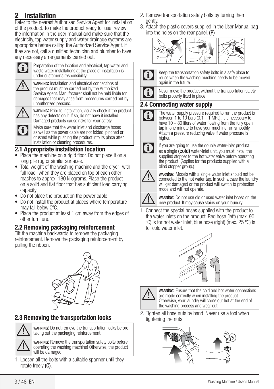 2 installation | Blomberg WMF 8649 WZE60 User Manual | Page 3 / 48