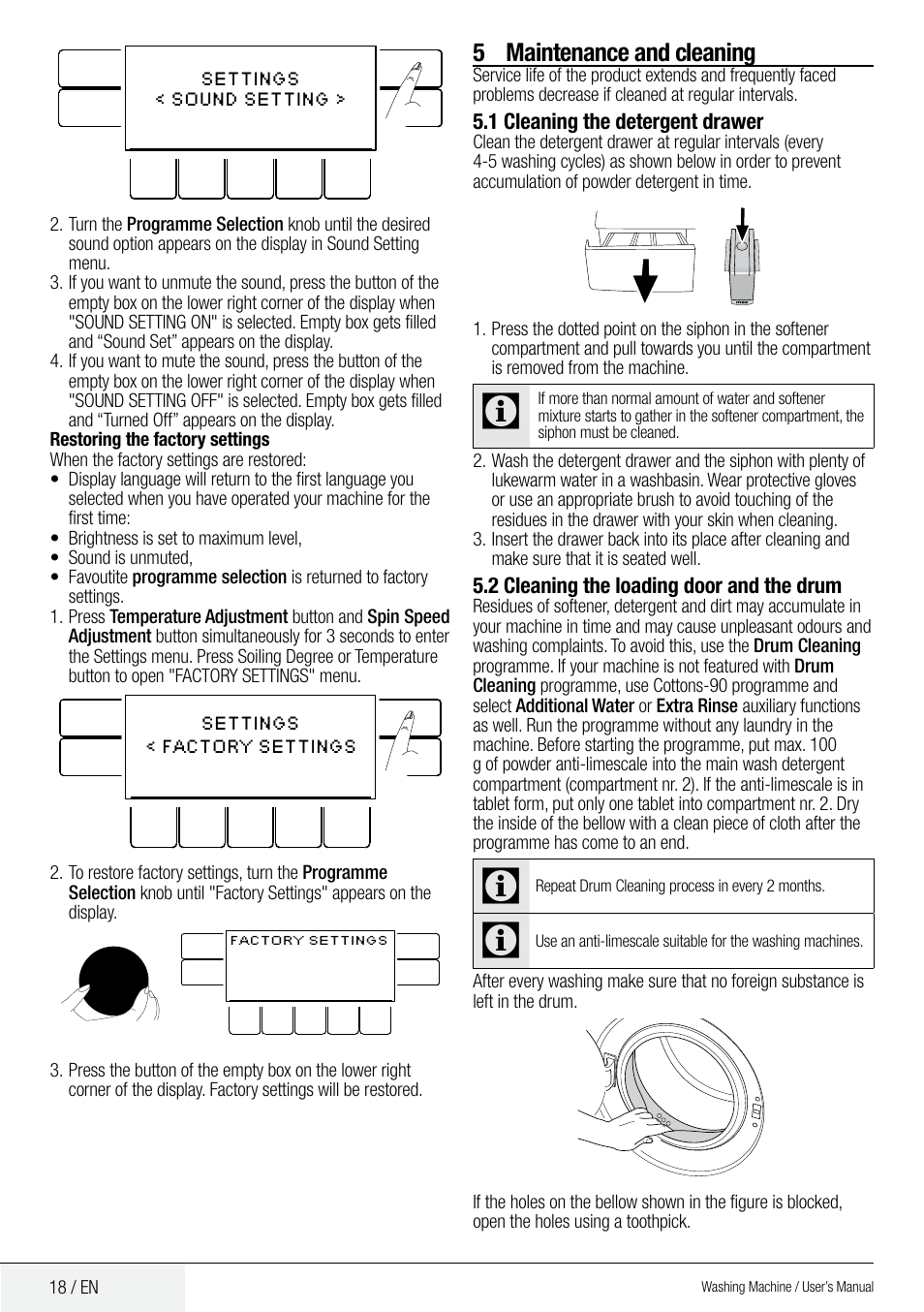5 maintenance and cleaning | Blomberg WMF 9649 WZE40 User Manual | Page 18 / 46