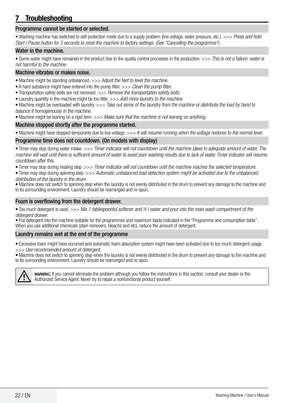 7 troubleshooting | Blomberg WMF 9649 WZE40 User Manual | Page 22 / 46